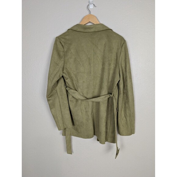 Solitaire Jacket Womens Medium Olive Belted Utility Safari Faux Suede 2-3351 - Picture 2 of 10